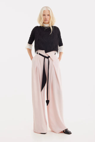 Fashion Forward Wide-Leg Pants & Contrast Belt - Pale Pink