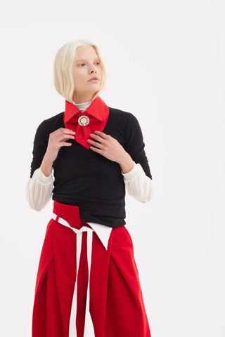 Fashion Forward Wide-Leg Pants & Contrast Belt - Red