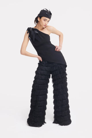 Pantaloni Palazzo de Seară cu Franjuri – Negri