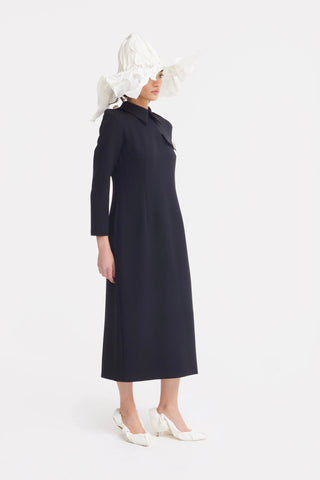 Fitted Long Sleeve Dress With Stand-Up Collar Black