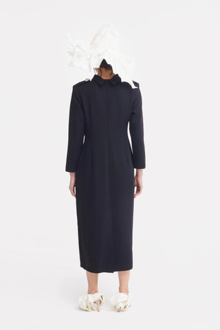 Fitted Long Sleeve Dress With Stand-Up Collar Black