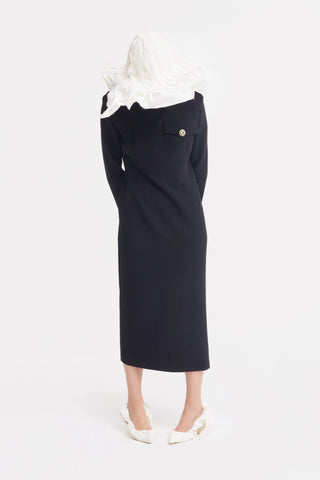 Fitted Long Sleeve Dress With Stand-Up Collar Black