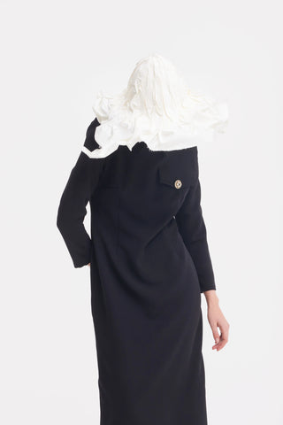 Fitted Long Sleeve Dress With Stand-Up Collar Black