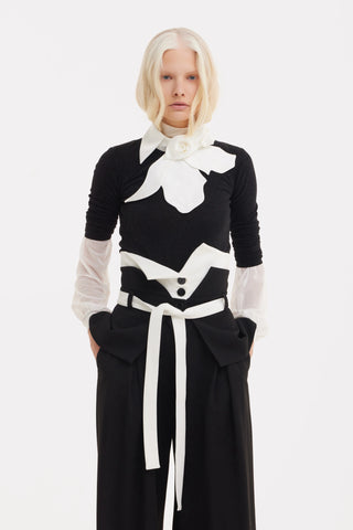 Flared Pants With Corset Waistband Black-White