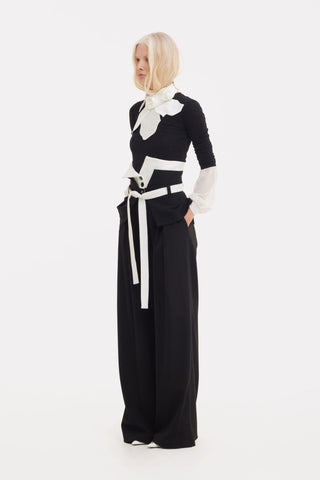 Flared Pants With Corset Waistband Black-White