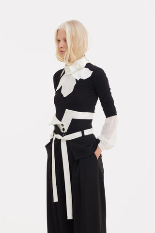 Flared Pants With Corset Waistband Black-White