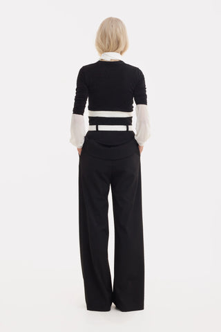 Flared Pants With Corset Waistband Black-White