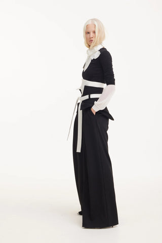 Flared Pants With Corset Waistband Black-White