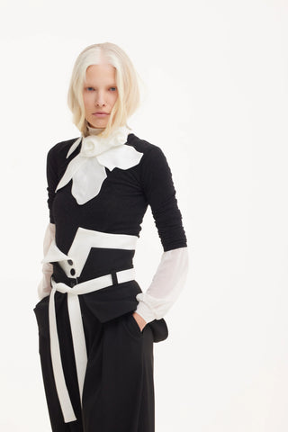 Flared Pants With Corset Waistband Black-White