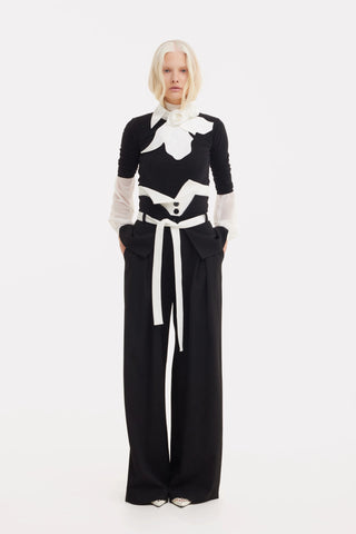 Flared Pants With Corset Waistband Black-White