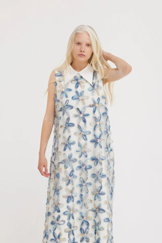 Textured Floral A-Line Midi Cocktail Dress