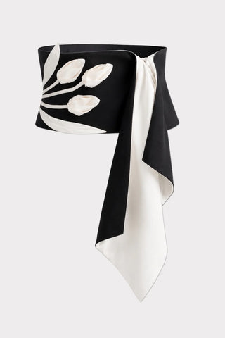 Floral Wide Waistpiece Belt - Black & Ivory