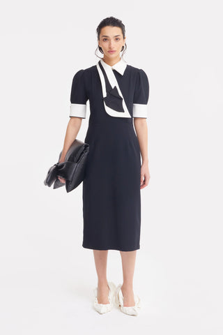 Элегантное Облегающее Платье с Белым Воротником – Стиль от Офиса до Вечера, Чёрное