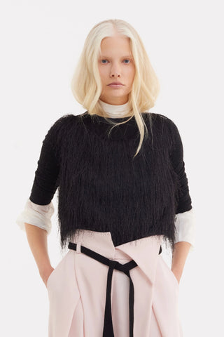 Fringe Sleeveless Top – Black