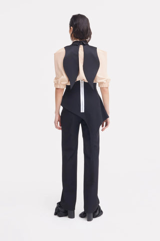 Full-Length Tailored Straight Leg Pants With Back Zipper Black