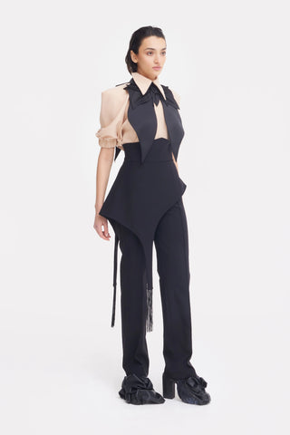 Full-Length Tailored Straight Leg Pants With Back Zipper Black