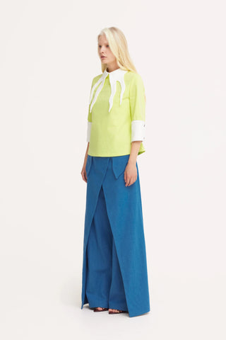 Semi-Formal Blouse With Double Contrasting Details Light Lime