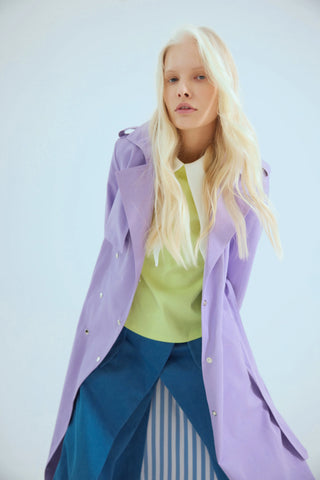 High-Waisted Denim Wrap Trousers, Skirt Effect - Blue