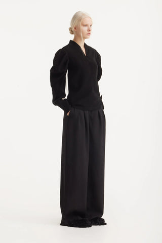 Sculpted Shadow Blouse with Ivory Contrast Sleeves