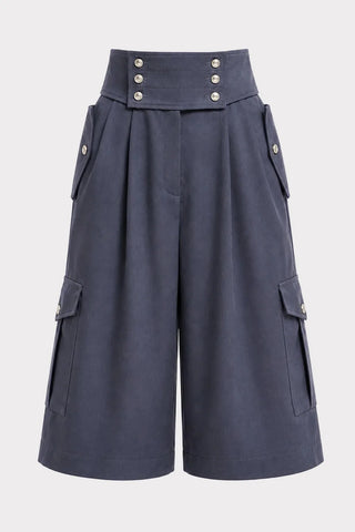 High-Waisted Utility Bermuda Shorts – Blue
