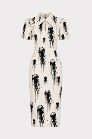 Ivory Jellyfish Print Short Sleeve Midi Dress – Capsule Edition