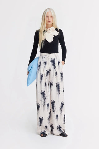Ivory Jellyfish Print Tailored Pants – Capsule Edition