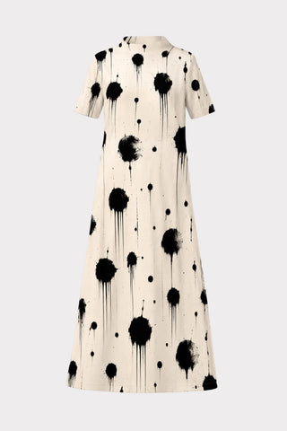 Rochie fluidă A-line cu imprimeu artistic tip buline – Ivoar, Capsule Edition