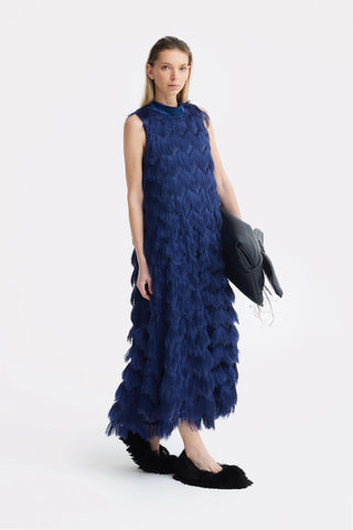 Rochie de seară albastru închis A-line cu franjuri