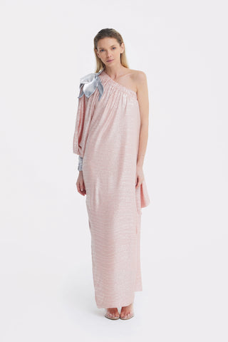 Luxury Elegance One-Sleeve Long Dress Rose Silver