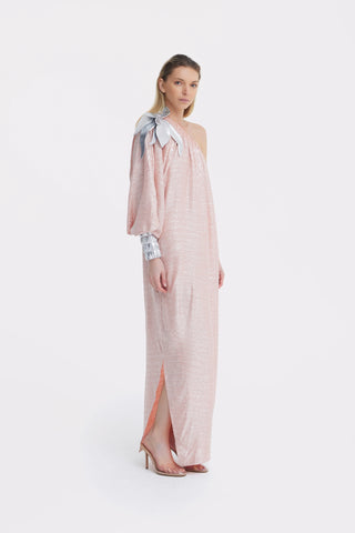 Luxury Elegance One-Sleeve Long Dress Rose Silver