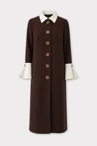 Rochie midi tip cămașă monocromă – maro & alb