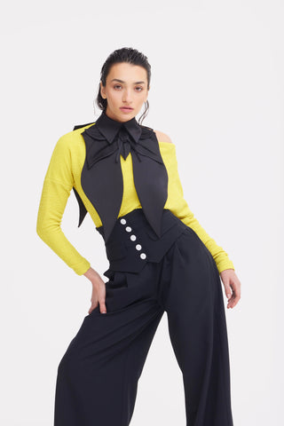 Crinkled Boat Neck Sweater Yellow