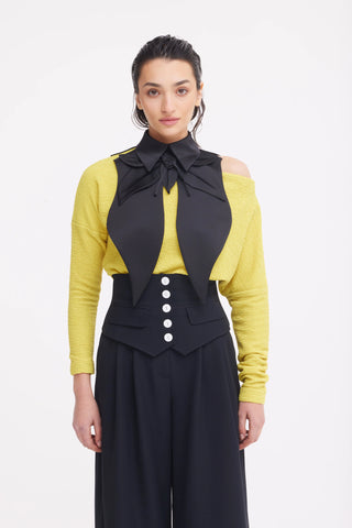 Crinkled Boat Neck Sweater Yellow