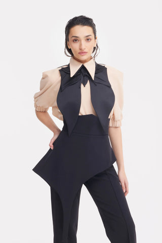 Full-Length Tailored Straight Leg Pants With Back Zipper Black