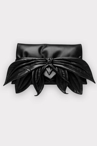 Clutch de seară din piele ecologică cu decor petală - negru