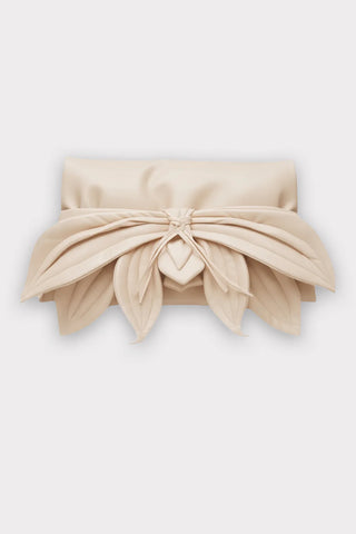 Clutch de seară din piele ecologică cu decor petală - ecru