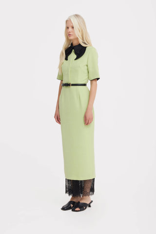 Polished Fitted Midi Short Sleeve Dress - Light Lime Green