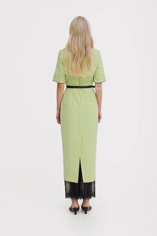 Polished Fitted Midi Short Sleeve Dress - Light Lime Green