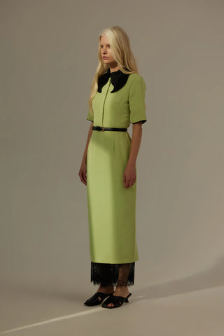Polished Fitted Midi Short Sleeve Dress - Light Lime Green