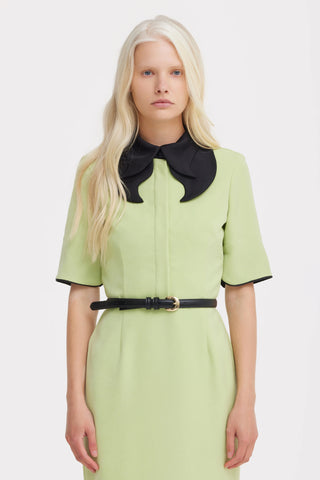 Polished Fitted Midi Short Sleeve Dress - Light Lime Green