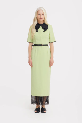 Polished Fitted Midi Short Sleeve Dress - Light Lime Green