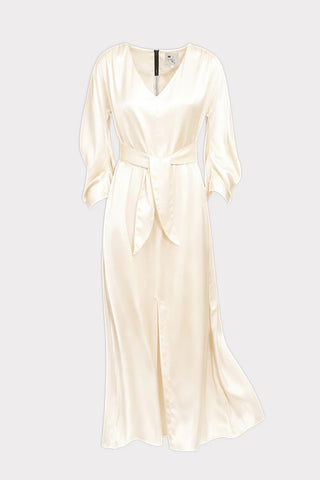 Rochie satinată până la gleznă cu cordon — ivory