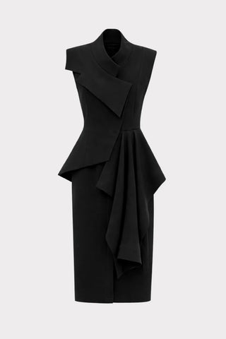 Architectural Draped Midi Dress – Black