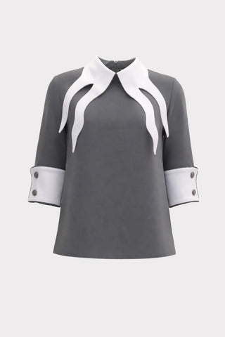 Semi-Formal Blouse With Double Contrasting Details Grey