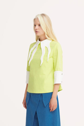 Semi-Formal Blouse With Double Contrasting Details Light Lime