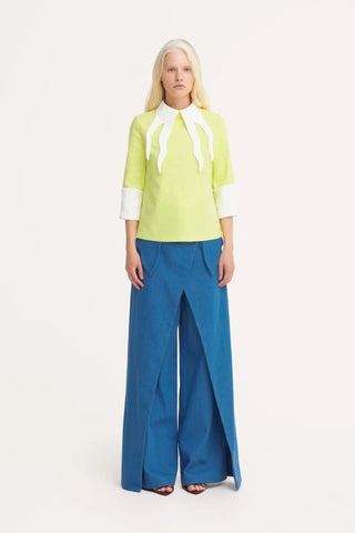 Semi-Formal Blouse With Double Contrasting Details Light Lime