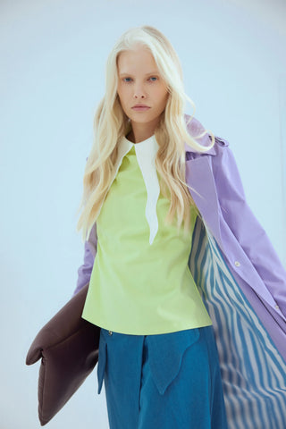 Semi-Formal Blouse With Double Contrasting Details Light Lime