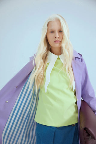 Semi-Formal Blouse With Double Contrasting Details Light Lime
