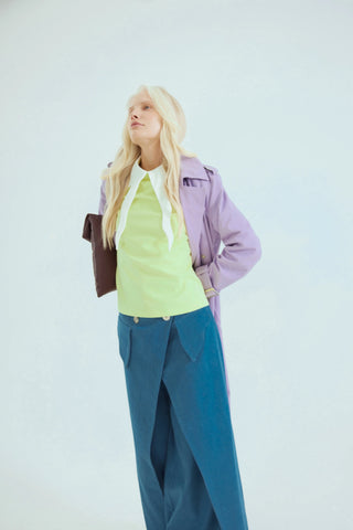 Semi-Formal Blouse With Double Contrasting Details Light Lime