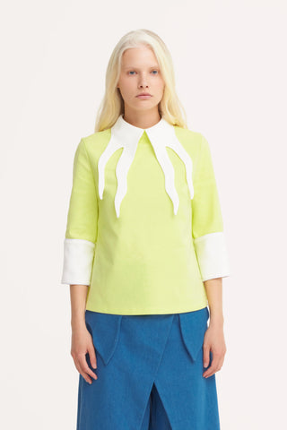 Semi-Formal Blouse With Double Contrasting Details Light Lime